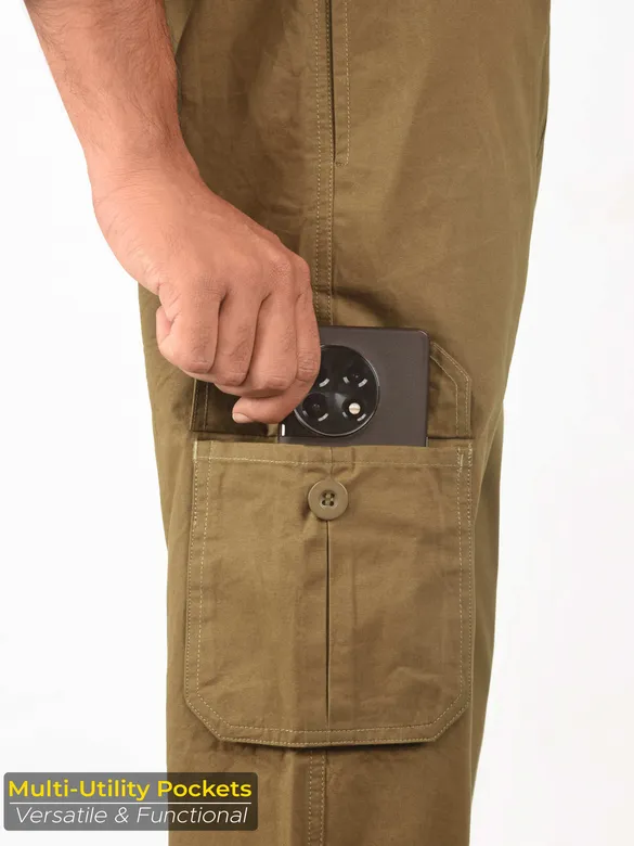 Khaki Brown Cotton Cargo Joggers